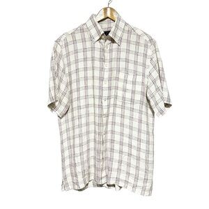 Harry Rosen Men Button Down Shirt Linen Plaid Size M